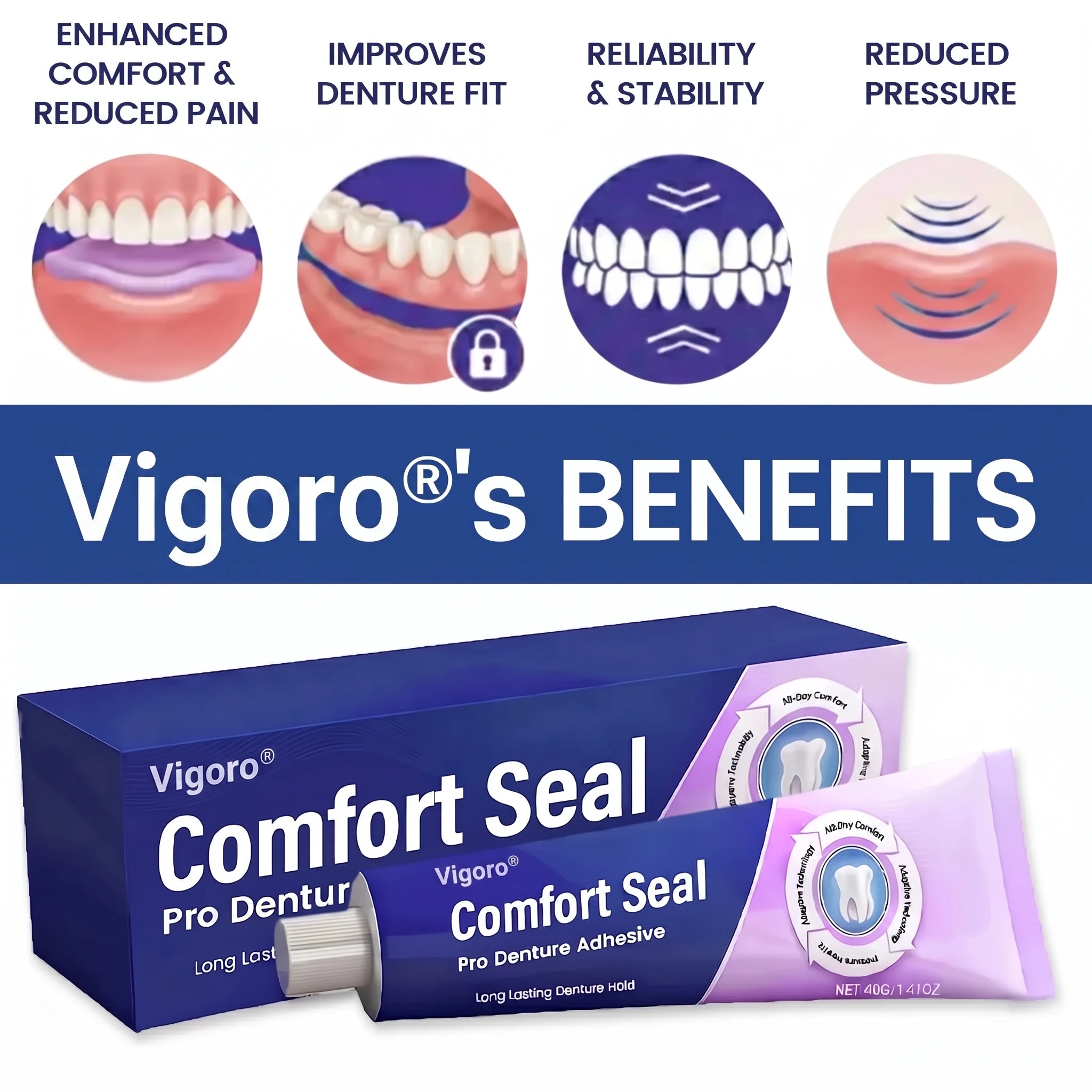 🔥Vigoro® DeComfort Seal Pro Denture Adhesive🦷💜FDA Certified (Clinically Proven 96-   Hour Lock Hold for   Secure, Comfortable &   Zinc-Free Denture Fit)