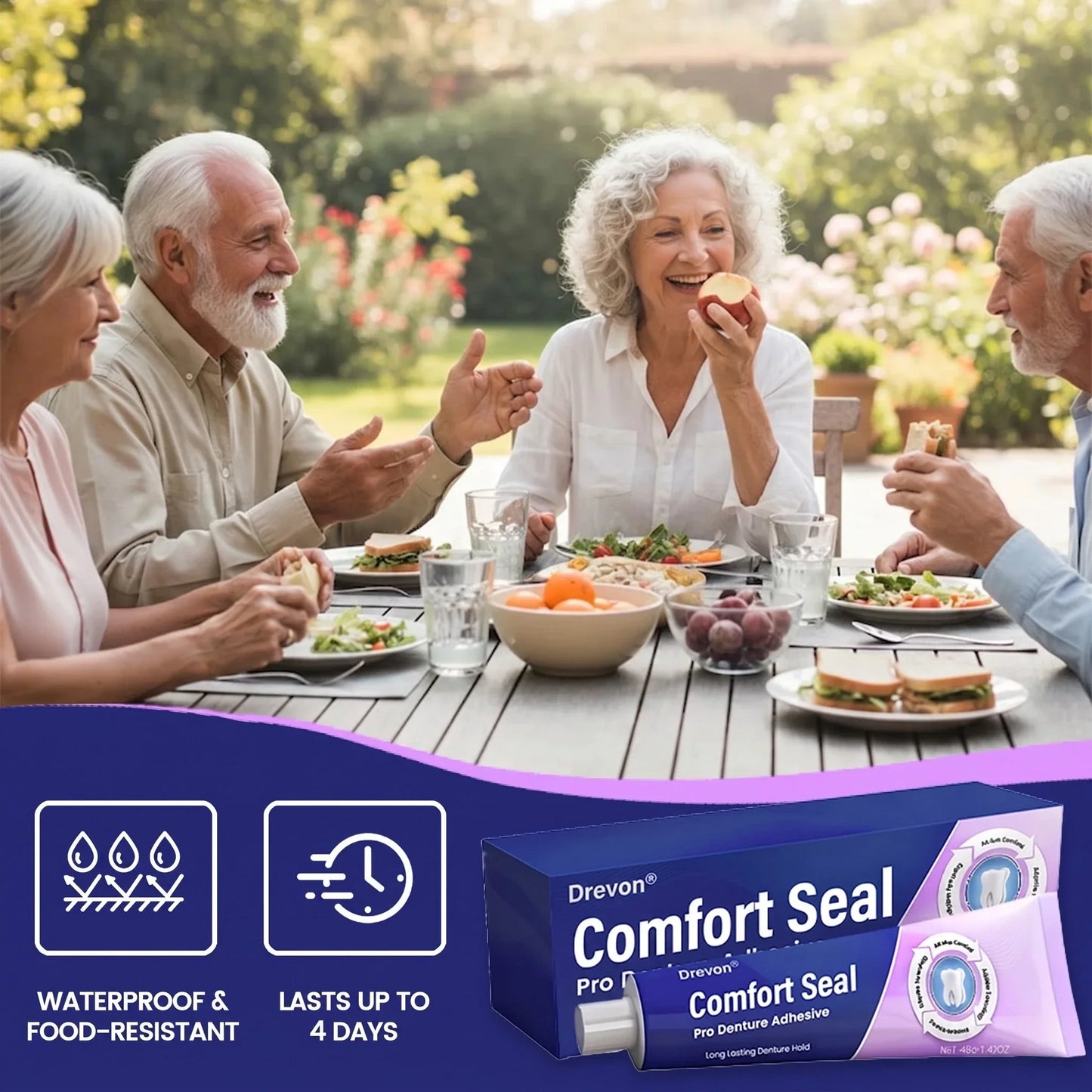 🔥 LIMITED SPECIAL OFFER 🔥Drevon® DeComfort Seal Pro Denture Adhesive🦷💜FDA Certified (Clinically Proven 96-   Hour Lock Hold for   Secure, Comfortable &   Zinc-Free Denture Fit)