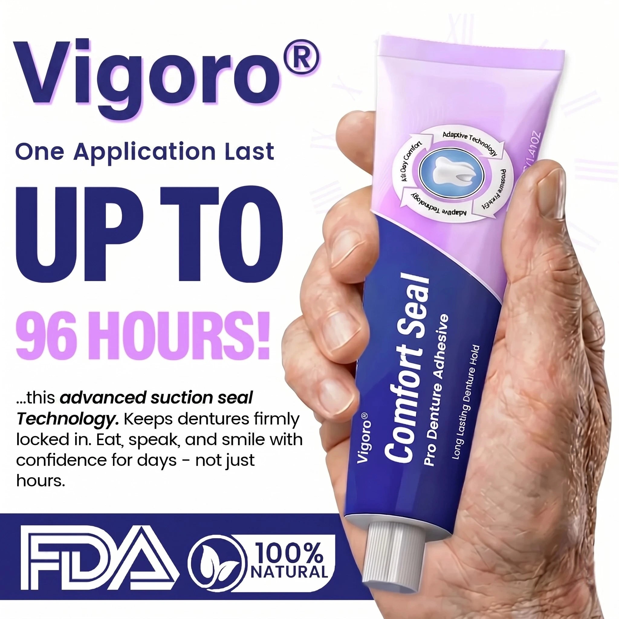 🔥Vigoro® DeComfort Seal Pro Denture Adhesive🦷💜FDA Certified (Clinically Proven 96-   Hour Lock Hold for   Secure, Comfortable &   Zinc-Free Denture Fit)