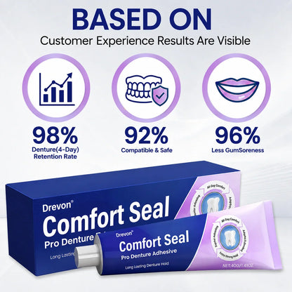 🔥 LIMITED SPECIAL OFFER 🔥Drevon® DeComfort Seal Pro Denture Adhesive🦷💜FDA Certified (Clinically Proven 96-   Hour Lock Hold for   Secure, Comfortable &   Zinc-Free Denture Fit)