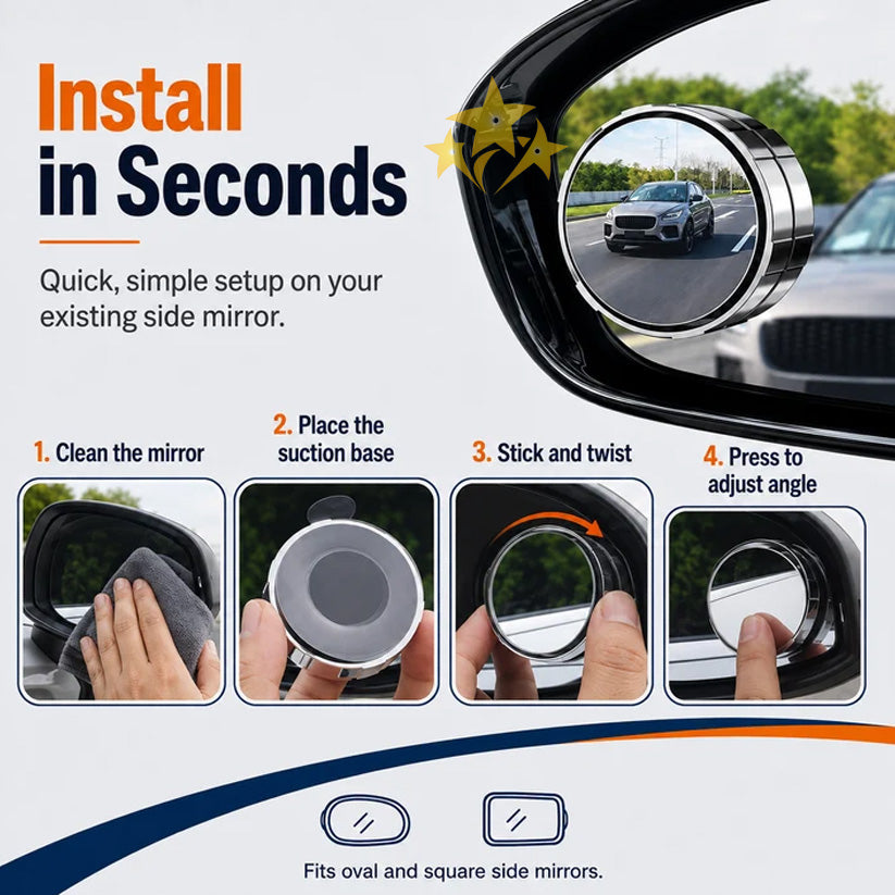 💥LIMITED DEAL 70%OFF💥 2-Pack Blind Spot Mirrors – 360° Adjustable Wide-Angle Rearview Safety Mirrors