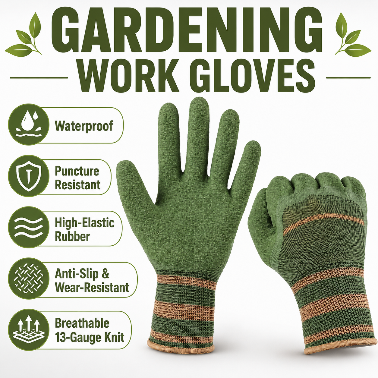 Vigoro™ Heavy-Duty Waterproof Gardening & Work Gloves with Anti-Slip Rubber Grip